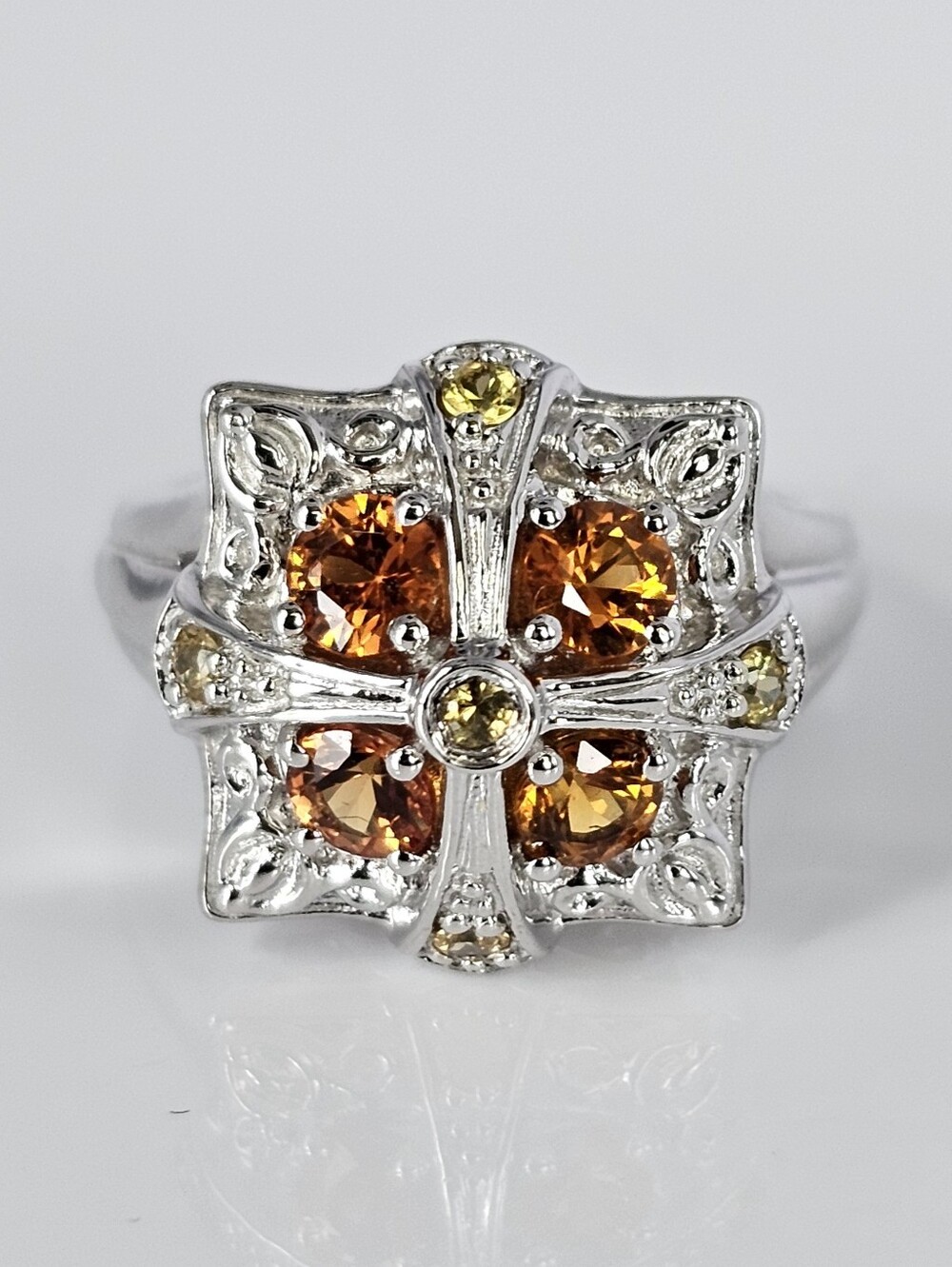 Rare Art Deco Spessartite Garnet & Citrine Ring Sterling Silver Size 7!